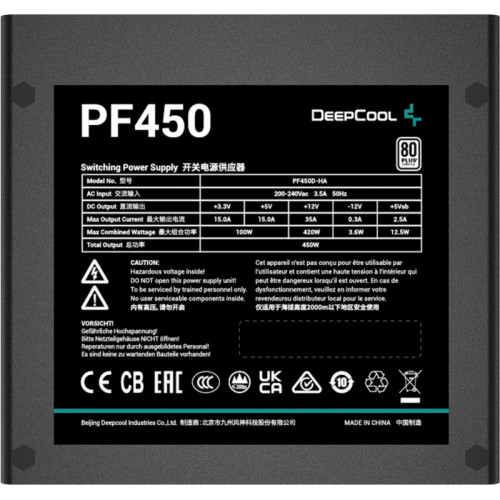 Блок питания Deepcool ATX 450W PF450 V2 80 PLUS WHITE (20+4pin) APFC 120mm fan 6xSATA RTL [R-PF450D-HA0B-EU]