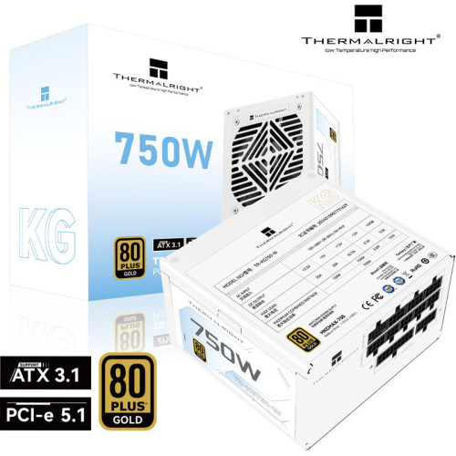 Блок питания 750W/ Power Supply Thermalright, 750W 80+ Gold (ATX, 3.1, PCIe 5.1, Full modular, 1x24(20+4)pin, 2xCPU 8(4+4)pin, 2xPCIe*2 8(6+2)pin, 1x12V-2x6, 8xSATA3, 3xMOLEX4pin, Active, 120x120mm, 150x140x86mm, APFC, OVP, UVP, SCP, OCP, OTP, OPP, white)