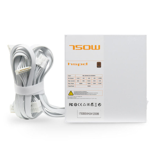 Блок питания/ Power Supply HSPD, 750W 80+ Bronze (ATX, 2.31, Semi-modular, 1x24(20+4)pin 550mm, 1xCPU*2 8(4+4)pin 600+150mm, 1xPCIe*2 8(6+2)pin 500+150mm, 2xSATA*3 400+150+150mm, 1xMOLEX4pin*3+FDD 400+150+150+150mm , Active, 120x120mm, 150x140x86mm, APFC,