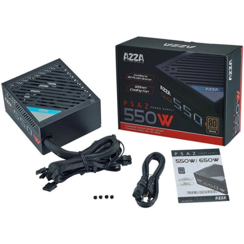 Блок питания Azza ATX 550W PSAZ-550W 80+ bronze (20+4pin) APFC 120mm fan 5xSATA RTL [PSAZ-550]