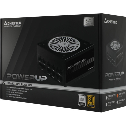 Блок питания Chieftec ATX 650W PowerUp GPX-650FC 80+ gold 24pin APFC 120mm fan 9xSATA Cab Manag RTL [GPX-650FC]