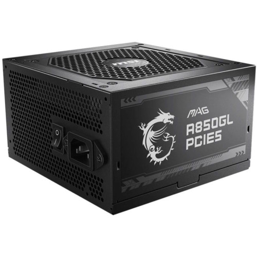 Блок питания ПК/ Power Supply MSI MAG A850GL PCIE5, 850W 80+ Gold (ATX, 3.0, PCIe 5.0, Full modular, 1x24(20+4)pin, 2xCPU 8(4+4)pin, 4xPCIe*2 8(6+2)pin, 1x12VHPWR, 8xSATA3, 4xMOLEX4pin, Active, 120x120mm, 150x140x86mm, APFC, black)