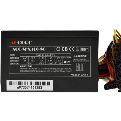 Блок питания Accord SFX 400W ACC-SFX400-80 (20+4pin) PPFC 80mm fan 3xSATA [ACC-SFX400-80]