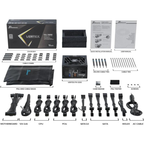 Блок питания Seasonic ATX 1200W VERTEX PX-1200 80+ platinum (20+4pin) APFC 135mm fan 18xSATA Cab Manag RTL [VERTEX PX-1200 12122PXAFS]