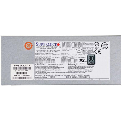 Блок питания SuperMicro PWS-2K20A-1R 1U 2200W Redundant, Titanium, 76(W) X 40(H) X 336(L) mm