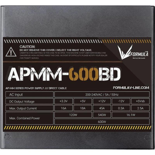 Блок питания Formula ATX 600W APMM-600BD 80+ bronze (20+4pin) APFC 120mm fan 5xSATA RTL [APMM-600BD]