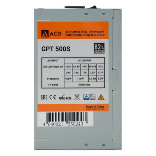 Блок питания ACD GPT500S (GPT-500S) 500W, 82% (max 85%), 120mm FAN, PCIE 6+2PIN*1, OEM {10}