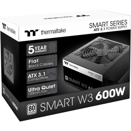 Блок питания ПК Thermaltake Smart W3 600 /Non Modular/Non Light/Full Range/Analog/80 Plus/EU/Non JP CAP/All Flat Cables/ATX 3.1