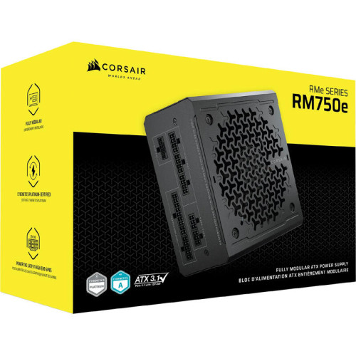Блоки питания/ Power Supply Corsair RM750e, Model RPS0215, 750W 80+ Gold (ATX, 3.1, PCIe 5.1, Full modular, 1x24(20+4)pin, 2xEPS/ATX 12V 8-pin (4+4), 1x12V-2x6(12+4)pin, 2x12V-2x6 to Dual 8-Pin(6+2), 1xPCIe 8-Pin(6+2), 4xSATA (4 Straight SATA), 4xSATA / P