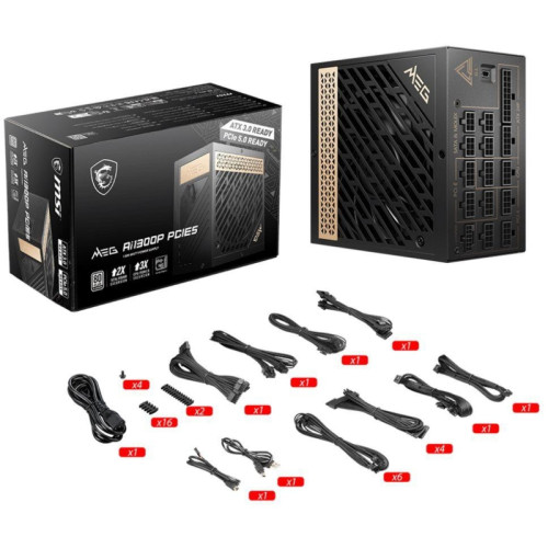 Блок питания ПК/ Power Supply MSI MEG Ai1300P PCIE5, 1300W 80+ Platinum (ATX, 3.1, PCIe 5.1, Full modular, 1x24(20+4)pin, 1xCPU 8(4+4)pin, 8xPCIe*2 8(6+2)pin, 1x12VHPWR, 16xSATA3, 4xMOLEX4pin, Active, 120x120mm, 160x150x86mm, APFC, black) Блок питания ПК/ Power Supply MSI MEG Ai1300P PCIE5, 1300W 80+ Platinum (ATX, 3.1, PCIe 5.1, Full modular, 1x24(20+4)pin, 1xCPU 8(4+4)pin, 8xPCIe*2 8(6+2)pin, 1x12VHPWR, 16xSATA3, 4xMOLEX4pin, Active, 120x120mm, 160x150x86mm, APFC, black)