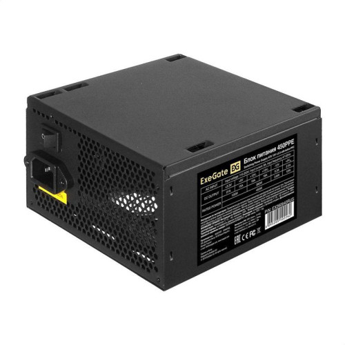 Блок питания Exegate БП 450W ExeGate 450PPE ATX, APFC, PC, 12cm fan, 24p, (4+4)p, PCIe, 5SATA, 3IDE, FDD, black OEM {10} (102262)