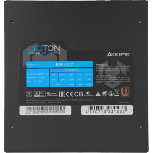 Блок питания Chieftec ATX 650W Proton BDF-650C 80+ bronze 24pin APFC 140mm fan 6xSATA Cab Manag RTL [BDF-650C]