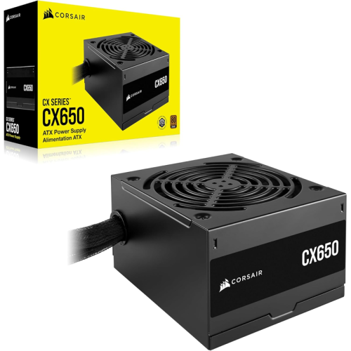 Блоки питания/ Power Supply Corsair CX650, 650W 80+ Bronze (ATX, 2.4, Non-modular, 1x24(20+4)pin, 1xCPU 8(4+4)pin, 2xPCIe*2 8(6+2)pin, 3xSATA3 , Active, 120x120mm, 150x125x86mm, APFC, Power cable-UK, black)
