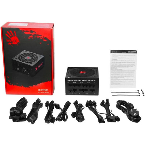 Блок питания Bloody ATX 750W BD-PS750G 80+ gold (20+4pin) APFC 120mm fan 6xSATA Cab Manag RTL [BD-PS750G-M]