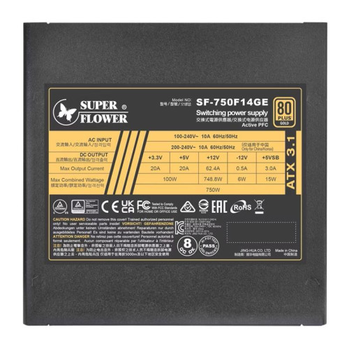 Блок питания 750Вт/ Super Flower Power Supply Leadex III Gold ATX 3.1, 750W, ATX, 140mm, 6xSATA, 2xPCI-E(6+2), 1xPCI-E 16, APFC, 80+ Gold, Full Modular