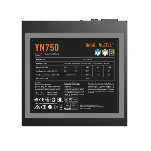 Блок питания ПК/ PCCOOLER, 750W 80+ Gold (ATX, 3.1, PCIe 5.1 600W, Full modular, 1x24(20+4)pin 550mm, 2xCPU 8(4+4)pin 650mm, 3xPCIe 8(6+2)pin 500mm, 1x12V(2x6) 12+4pin 650mm, 3xSATA*3+MOLEX4pin*1 450+120+120+120mm , Active, 135x135mm, 150x150x86mm, APFC, Блок питания ПК/ PCCOOLER, 750W 80+ Gold (ATX, 3.1, PCIe 5.1 600W, Full modular, 1x24(20+4)pin 550mm, 2xCPU 8(4+4)pin 650mm, 3xPCIe 8(6+2)pin 500mm, 1x12V(2x6) 12+4pin 650mm, 3xSATA*3+MOLEX4pin*1 450+120+120+120mm , Active, 135x135mm, 150x150x86mm, APFC,
