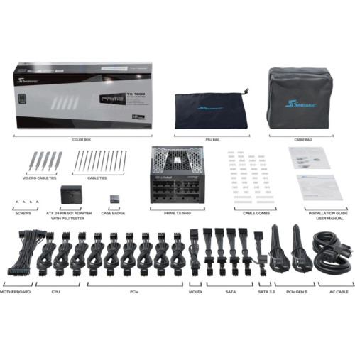 Блок питания Seasonic ATX 1600W PRIME TX-1600 Gen.5 80+ titanium (20+4pin) APFC 135mm fan 18xSATA Cab Manag RTL [TX-1600 SSR-1600TR2]