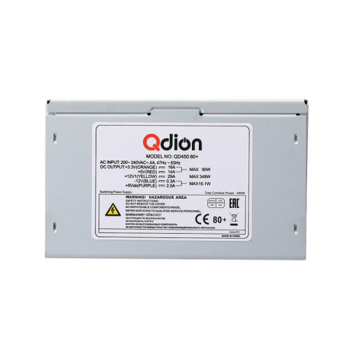 Блок питания 450Вт/ Power Supply FSP QDION ATX 450W, 120mm, 3xSATA, 1xPCI-E(6+2), APFC, 80+