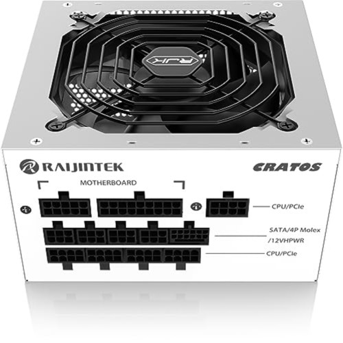 Блоки питания/ Power Supply Raijintek CRATOS 850, 850W 80+ Gold (ATX, 3.1, PCIe 5.1, Full-modular, 1x24(20+4)pin, 2x4+4-pin CPU, 3x6+2-pin PCIe, 1x12V(2x6), 8xSATA3, 4xMolex, Active, 120x120mm, 150x140x86mm, APFC, white)