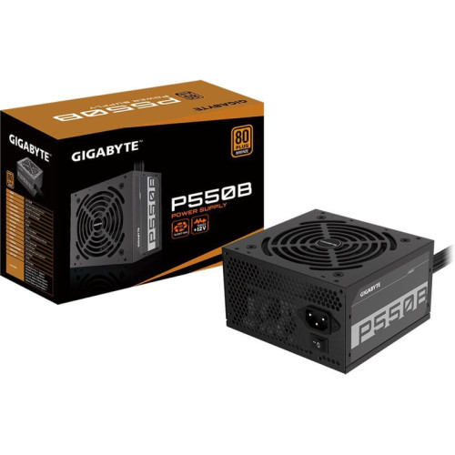 Блоки питания/ Power Supply Gigabyte GP-P550B, 550W 80+ Bronze (ATX, 2.31, Non-modular, 1x24(20+4)pin, 1x4+4-pin CPU, 3xMolex, 2x6+2-pin PCIe, 6xSATA3, Active, 120x120mm, 150x140x86mm, APFC, black)
