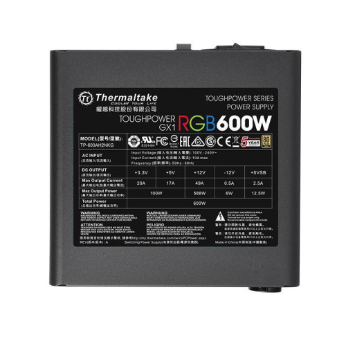 Блок питания Thermaltake ATX 600W Toughpower GX1 RGB 80+ gold (20+4pin) APFC 120mm fan color LED 8xSATA RTL [PS-TPD-0600NHFAGE-1]