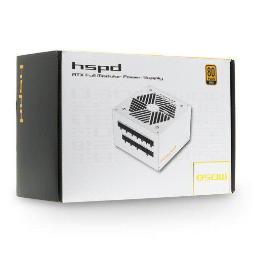 Блок питания/ HSPD, 850W 80+ Gold (ATX, 3.1, PCIe 5.1, Full modular, 1x24(20+4)pin mesh 550mm, 2xCPU 8(4+4)pin 700mm, 2xPCIe*2 8(6+2)pin 600+150mm, 1x12VHPWR PCIe 5.1 12+4pin 600W 600mm, 3xSATA*3 450+150+150mm, 1xMOLEX4pin*3 450+150+150mm , Active, 120x12