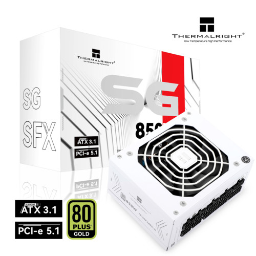 Блок питания 850W/ Power Supply Thermalright, 850W 80+ Gold (SFX, 3.1, PCIe 5.1, Full modular, 1x24(20+4)pin, 1xCPU 8(4+4)pin, 2xPCIe*2 8(6+2)pin, 1x12VHPWR PCIe 5.1 12+4pin 600mm, 3xSATA3, 3xMOLEX4pin, Active, 92x92mm, 100x125x64mm, APFC, OPP, OVP, OTP, 