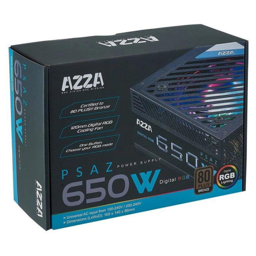 Блок питания Azza ATX 650W PSAZ-650B 80+ bronze (20+4pin) APFC 120mm fan 5xSATA RTL [PSAZ-650]