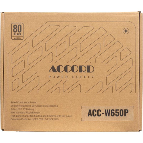 Блок питания Accord ATX 650W ACC-W650P 80 PLUS WHITE (20+4pin) 120mm fan 6xSATA RTL [ACC-W650P]