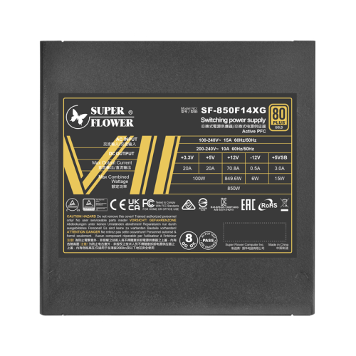 Блок питания 850 Ватт/ Super Flower Power Supply Leadex VII, 850W, ATX 3.0, 140mm, 12xSATA, 3xPCI-E(6+2), 1x12VHPWR, APFC, 80+ GOLD, Full Modular