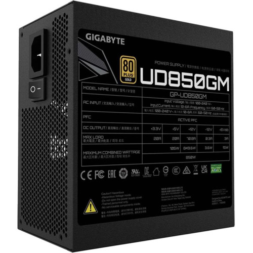 Блок питания Gigabyte ATX 850W GP-UD850GM 80+ gold (20+4pin) APFC 120mm fan 8xSATA Cab Manag RTL [GP-UD850GM]