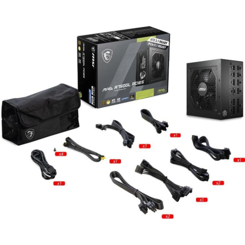 Блок питания ПК/ Power Supply MSI MAG A750GL PCIE5, 750W 80+ Gold (ATX, 3.1, PCIe 5.1, Full modular, 1x24(20+4)pin, 2xCPU 8(4+4)pin, 3xPCIe*2 8(6+2)pin, 1x12VHPWR, 8xSATA3, 4xMOLEX4pin, Active, 120x120mm, 140x150x86mm, APFC, black) Блок питания ПК/ Power Supply MSI MAG A750GL PCIE5, 750W 80+ Gold (ATX, 3.1, PCIe 5.1, Full modular, 1x24(20+4)pin, 2xCPU 8(4+4)pin, 3xPCIe*2 8(6+2)pin, 1x12VHPWR, 8xSATA3, 4xMOLEX4pin, Active, 120x120mm, 140x150x86mm, APFC, black)