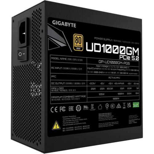 Блок питания Gigabyte ATX 1000W GP-UD1000GM PG5 Gen.5 80+ gold (20+4pin) APFC 120mm fan 8xSATA Cab Manag RTL [GP-UD1000GM PG5]