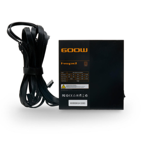 Блок питания/ Power Supply HSPD, 600W 80+ Bronze (ATX, 2.31, Semi-modular, 1x24(20+4)pin 550mm, 1xCPU*2 8(4+4)pin 600+150mm, 1xPCIe*2 8(6+2)pin 500+150mm, 2xSATA*3 400+150+150mm, 1xMOLEX4pin*3+FDD 400+150+150+150mm , Active, 120x120mm, 150x140x86mm, APFC,