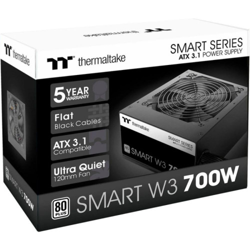 Блок питания Thermaltake ATX 700W Smart W3 80+ (20+4pin) APFC 120mm fan color LED 6xSATA RTL [PS-SPW-0700NNFAWE-1]
