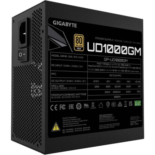 Блок питания Gigabyte ATX 1000W GP-UD1000GM 80+ gold (20+4pin) APFC 120mm fan 8xSATA Cab Manag RTL [GP-UD1000GM]