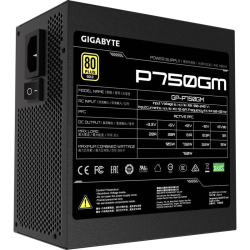 Блок питания Gigabyte ATX 750W GP-P750GM 80+ gold 24pin APFC 120mm fan 8xSATA Cab Manag RTL [GP-P750GM]