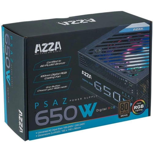 Блок питания Azza ATX 650W PSAZ-650B 80+ bronze (20+4pin) APFC 120mm fan 5xSATA RTL [PSAZ-650]
