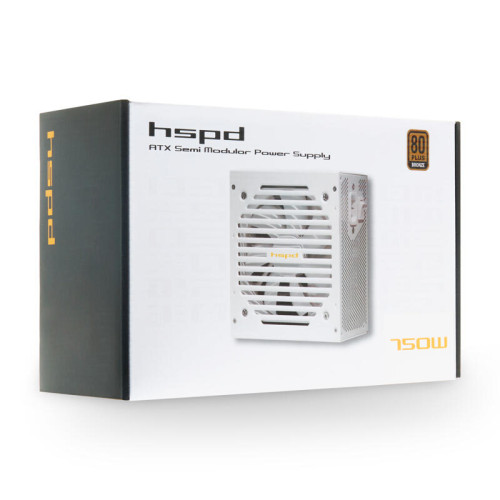 Блок питания/ Power Supply HSPD, 750W 80+ Bronze (ATX, 2.31, Semi-modular, 1x24(20+4)pin 550mm, 1xCPU*2 8(4+4)pin 600+150mm, 1xPCIe*2 8(6+2)pin 500+150mm, 2xSATA*3 400+150+150mm, 1xMOLEX4pin*3+FDD 400+150+150+150mm , Active, 120x120mm, 150x140x86mm, APFC,