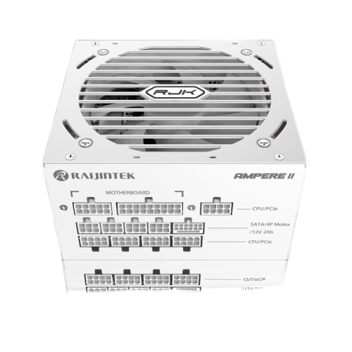 Блоки питания/ Power Supply Raijintek AMPERE II 850, 850W 80+ Platinum (ATX, 3.1, PCIe 5.1, Full-modular, 1x24(20+4)pin, 2x4+4-pin CPU, 3x6+2-pin PCIe, 1x12V(2x6), 10xSATA3, 5xMolex, Active, 120x120mm, 150x140x86mm, APFC, white)