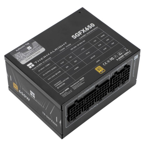 Блок питания 650W/ Power Supply Thermalright, 650W 80+ Gold (SFX, 3.1, Full modular, 1x24(20+4)pin, 1xCPU 8(4+4)pin, 2xPCIe*2 8(6+2)pin, 3xSATA3, 3xMOLEX4pin, Active, 92x92mm, 100x125x64mm, APFC, OPP, OVP, OTP, OCP, SCP, UVP, black) Блок питания 650W/ Power Supply Thermalright, 650W 80+ Gold (SFX, 3.1, Full modular, 1x24(20+4)pin, 1xCPU 8(4+4)pin, 2xPCIe*2 8(6+2)pin, 3xSATA3, 3xMOLEX4pin, Active, 92x92mm, 100x125x64mm, APFC, OPP, OVP, OTP, OCP, SCP, UVP, black)