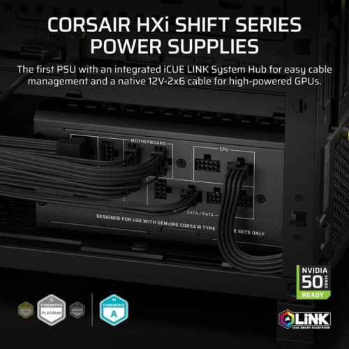 Блоки питания/ Power Supply Corsair HX1500i SHIFT, Model RPS0196, 1500W 80+ Platinum (ATX, 3.1, PCIe 5.1, Full modular, 1x24(20+4)pin, 2x12V-2x6, 2x4+4-pin CPU +12V (EPS), 8x4-pin Molex, 6x6+2-pin PCIe, 12xSATA3, Active, 140x140mm, 150x200x86mm, APFC, Pow