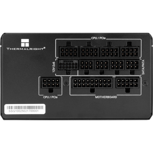 Блок питания 1000W/ Power Supply Thermalright, 1000W 80+ Gold (ATX, 3.1, PCIe 5.1, Full modular, 1x24(20+4)pin 600mm, 2xCPU 8(4+4)pin 650mm, 3xPCIe*2 8(6+2)pin 650+150mm, 1x12V-2x6, 7xSATA, 6xMOLEX4pin, Active, 120x120mm, 150x140x85mm, APFC, black)