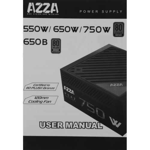 Блок питания Azza ATX 750W PSAZ-750W 80+ bronze (20+4pin) APFC 120mm fan 5xSATA RTL