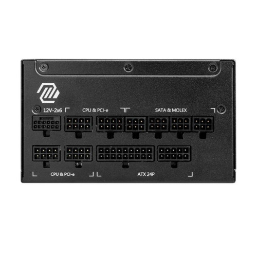 Блок питания ПК/ Power Supply MSI MAG A1000GL PCIE5, 1000W 80+ Gold (ATX, 3.1, PCIe 5.1, Full modular, 1x24(20+4)pin, 2xCPU 8(4+4)pin, 4xPCIe*2 8(6+2)pin, 1x12V-2x6, 12xSATA3, 4xMOLEX4pin, Active, 135x135mm, 150x150x86mm, APFC, black)