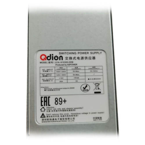 Блок питания Qdion U1A-K10300-DRB 1U Slim 300W (ШВГ=50.5*40*196mm), 89+, OEM (696060)