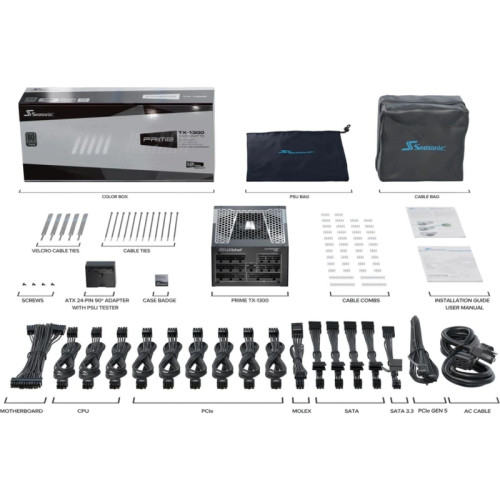 Блок питания Seasonic ATX 1300W PRIME TX-1300 Gen.5 80+ titanium (20+4pin) APFC 135mm fan 18xSATA Cab Manag RTL [TX-1300 SSR-1300TR2]