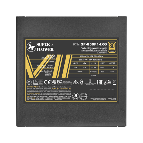 Блок питания 850 Ватт/ Super Flower Power Supply Leadex VII, 850W, ATX 3.0, 140mm, 12xSATA, 3xPCI-E(6+2), 1x12VHPWR, APFC, 80+ GOLD, Full Modular Блок питания 850 Ватт/ Super Flower Power Supply Leadex VII, 850W, ATX 3.0, 140mm, 12xSATA, 3xPCI-E(6+2), 1x12VHPWR, APFC, 80+ GOLD, Full Modular