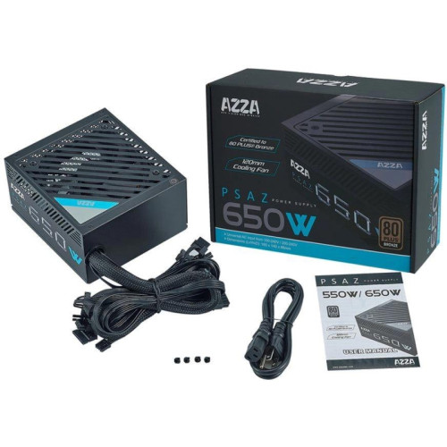 Блок питания Azza ATX 650W PSAZ-650B 80+ bronze (20+4pin) APFC 120mm fan 5xSATA RTL [PSAZ-650]