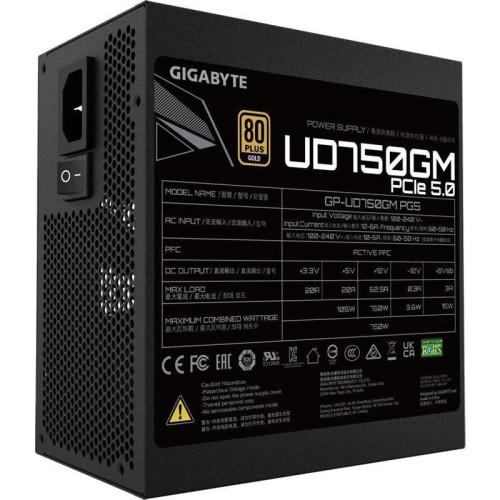 Блок питания Gigabyte ATX 750W GP-UD750GM PG5 80+ gold (20+4pin) APFC 120mm fan 8xSATA Cab Manag RTL [GP-UD750GM PG5]